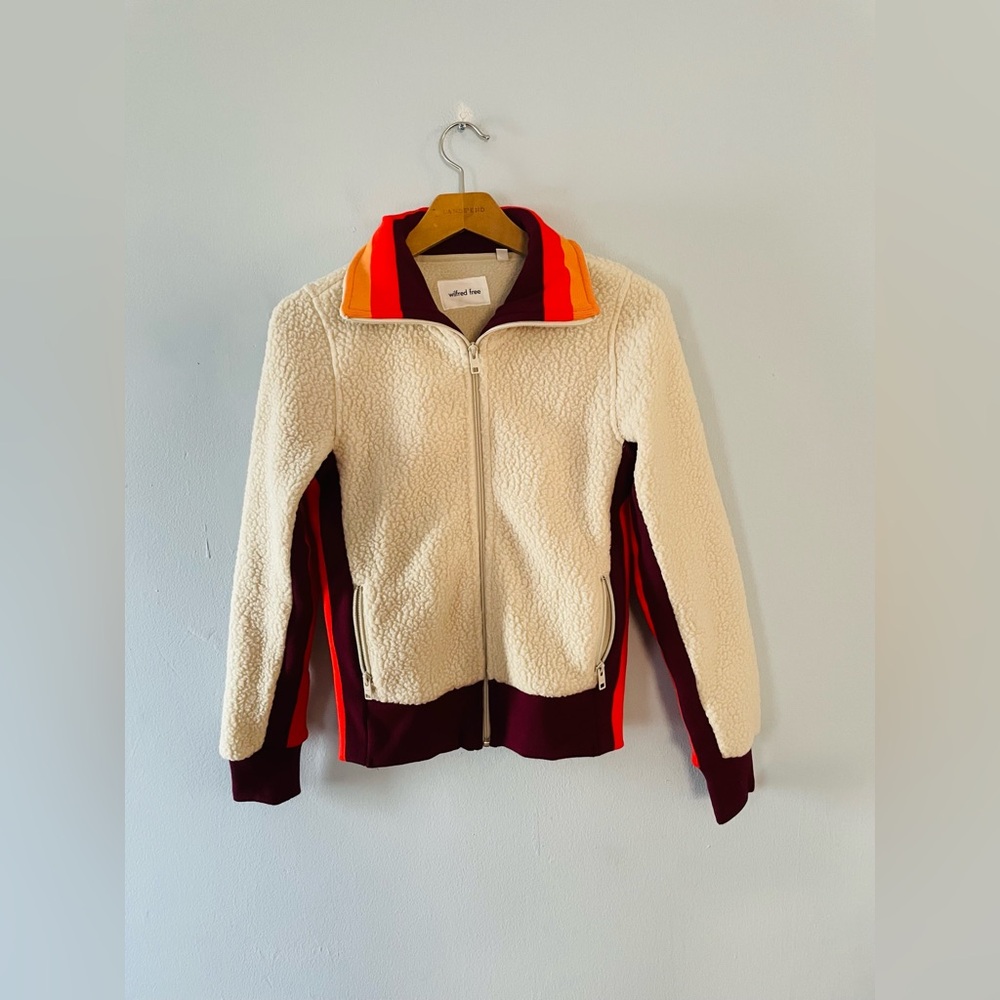 Aritzia Cream and Burgundy Teddy Jacket - Picture 2 of 6